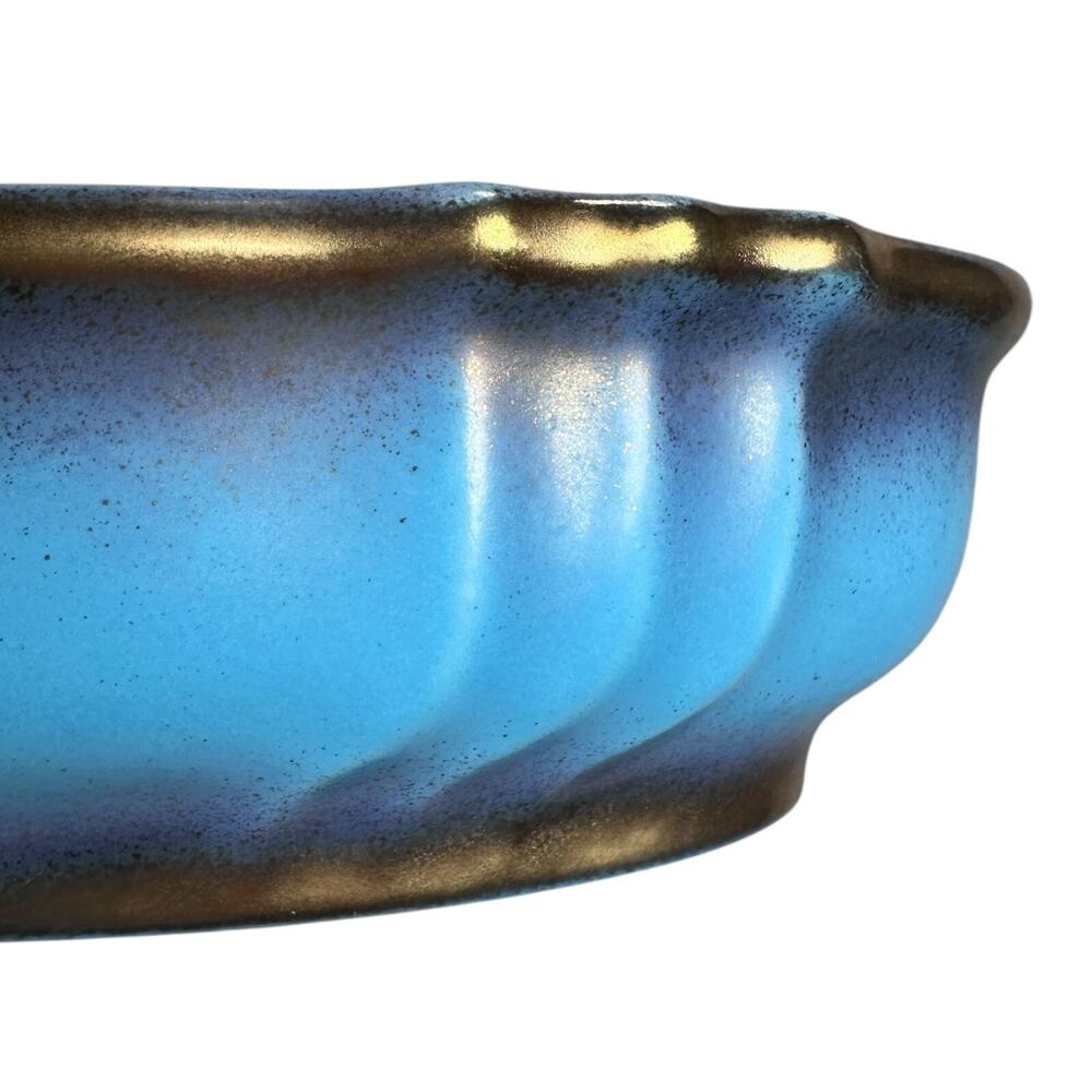 Vintage Wien Keramos Ceramic Dish with‎ Lid 8" Blue & Metallic Gold Matte 3207 - Picture 6 of 11